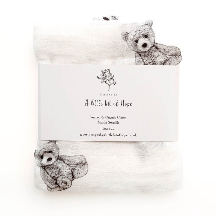 Organic Swaddle Blanket: Teddy Bear