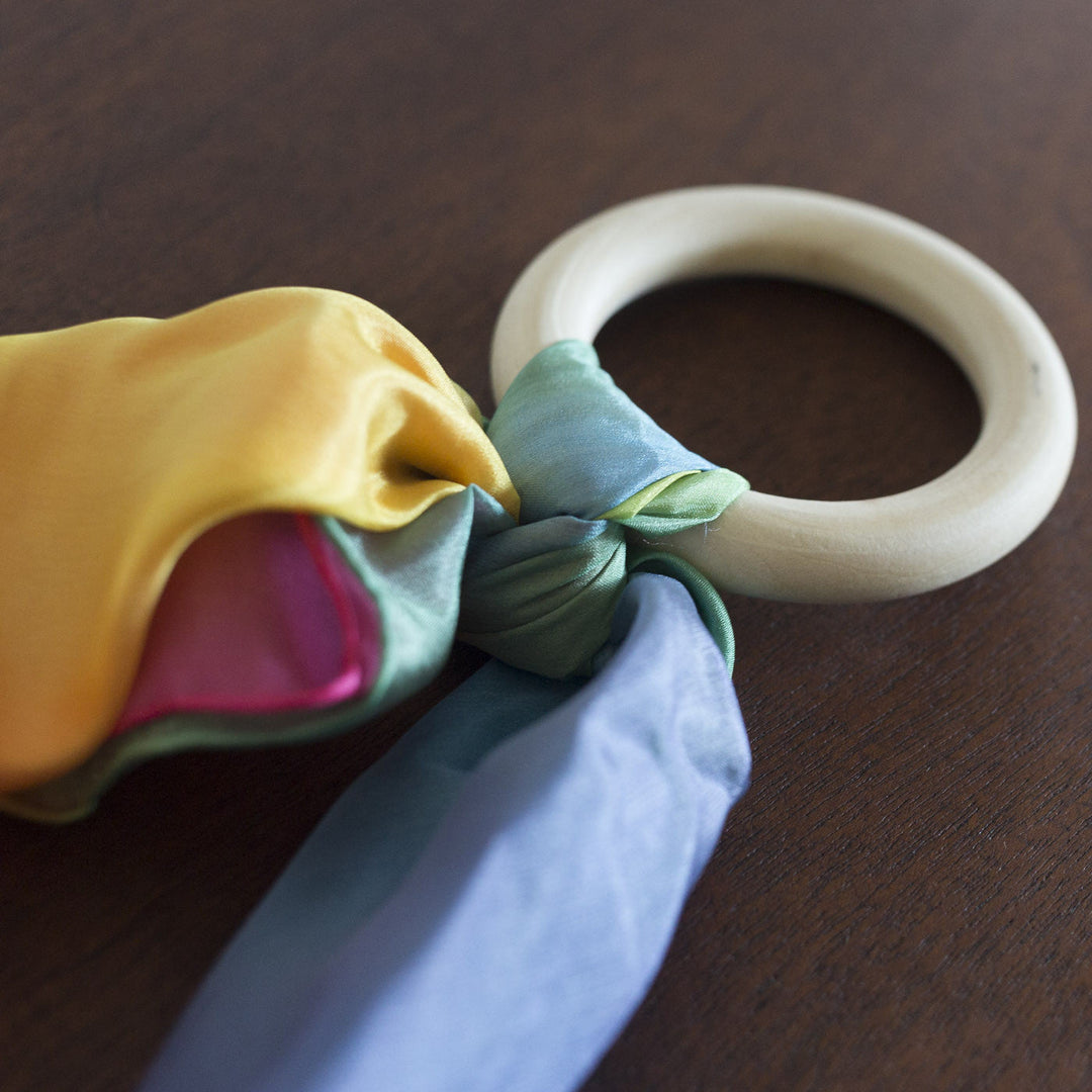Rainbow Silk and Wood Teether