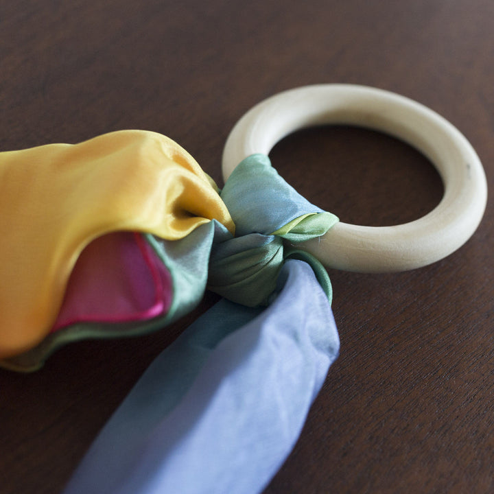 Rainbow Silk and Wood Teether