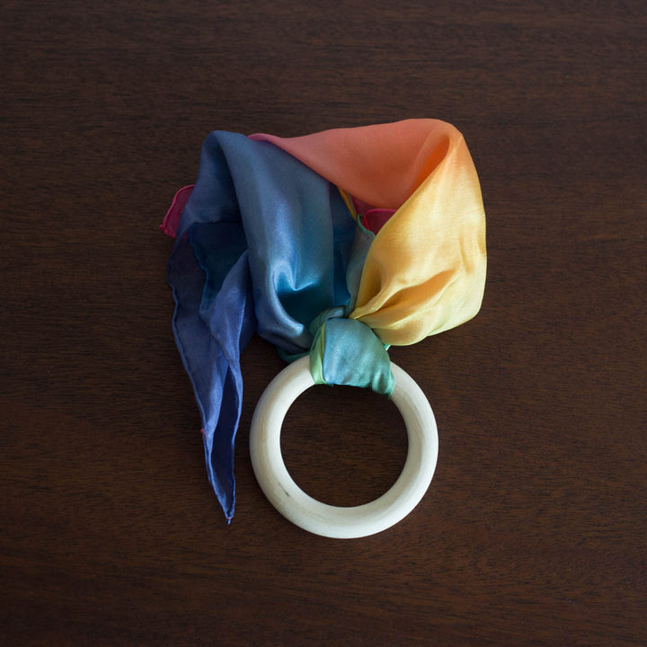 Rainbow Silk and Wood Teether