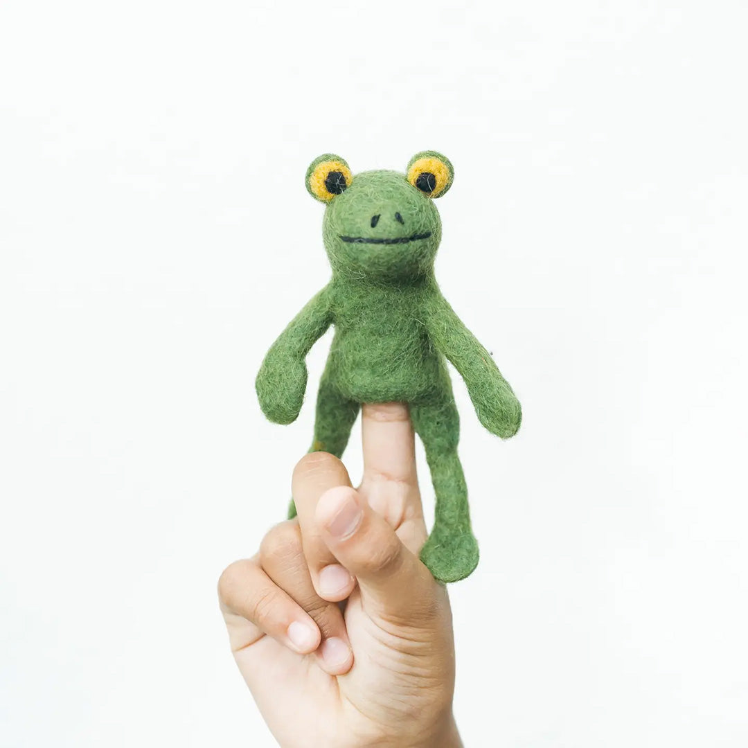 Wool Felt Finger Puppet- Green Frog