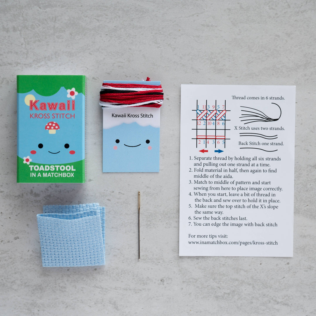 Kawaii Toadstool Mini Cross Stitch Kit In A Matchbox