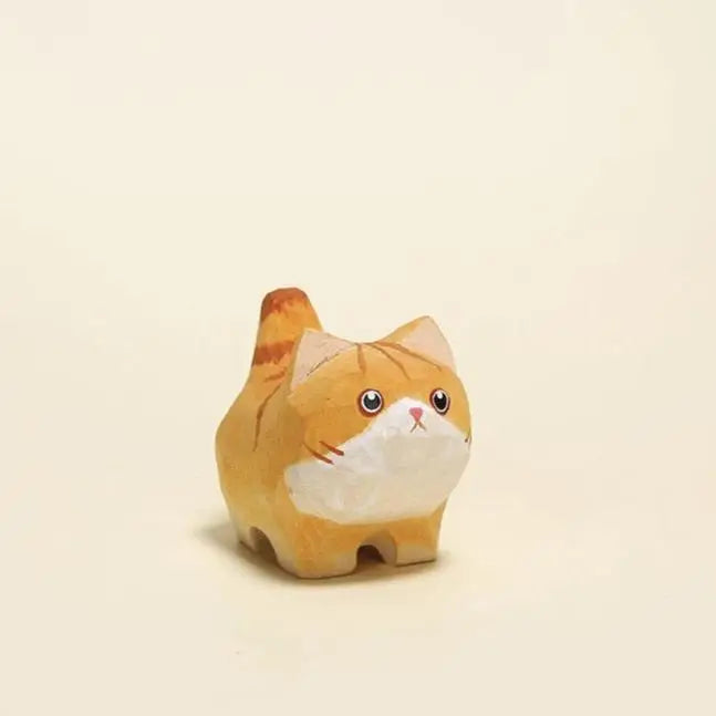 NEW Handmade Wooden Animal- Orange Cat Eyes Open