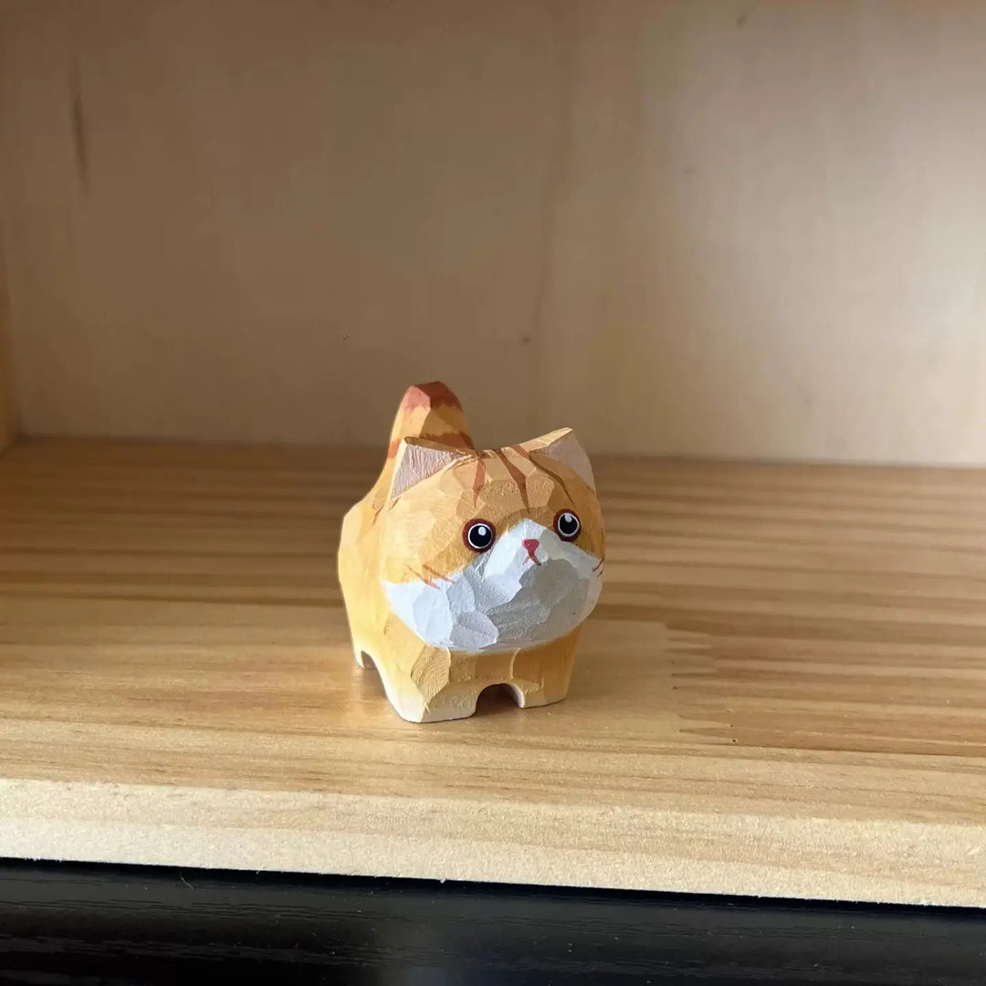 NEW Handmade Wooden Animal- Orange Cat Eyes Open