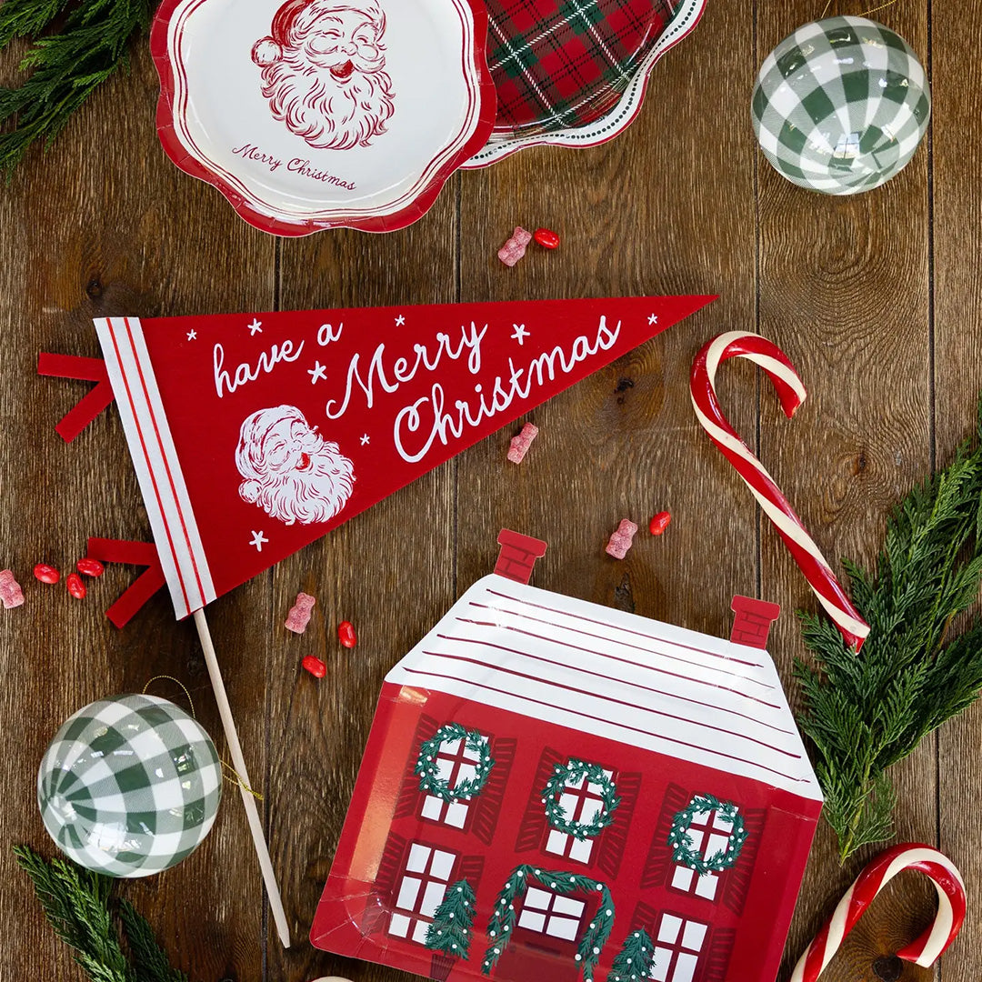 Red Santa Merry Christmas Felt Pennant