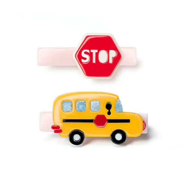 NEW School Bus Yellow & Red Stop Sign Hair Clips