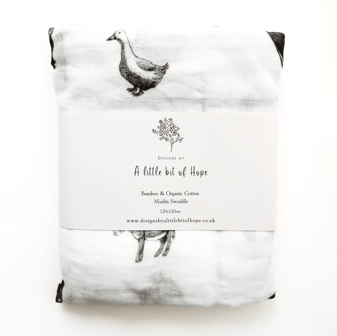 Organic Swaddle Blanket: Farm Yard Friends