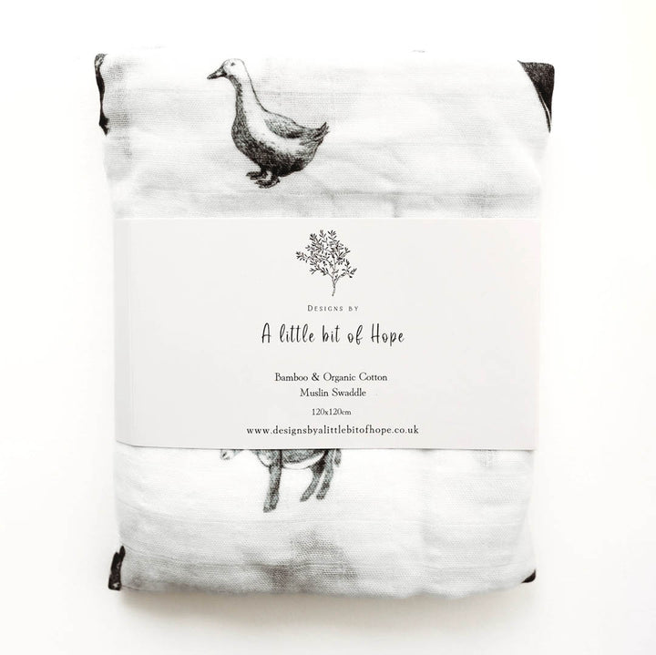 Organic Swaddle Blanket: Farm Yard Friends