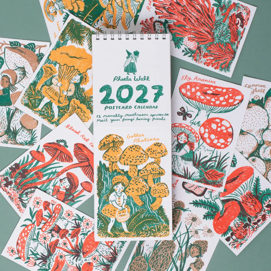 2027 Gnomes & Mushrooms Postcard Wall Calendar Phoebe Wahl