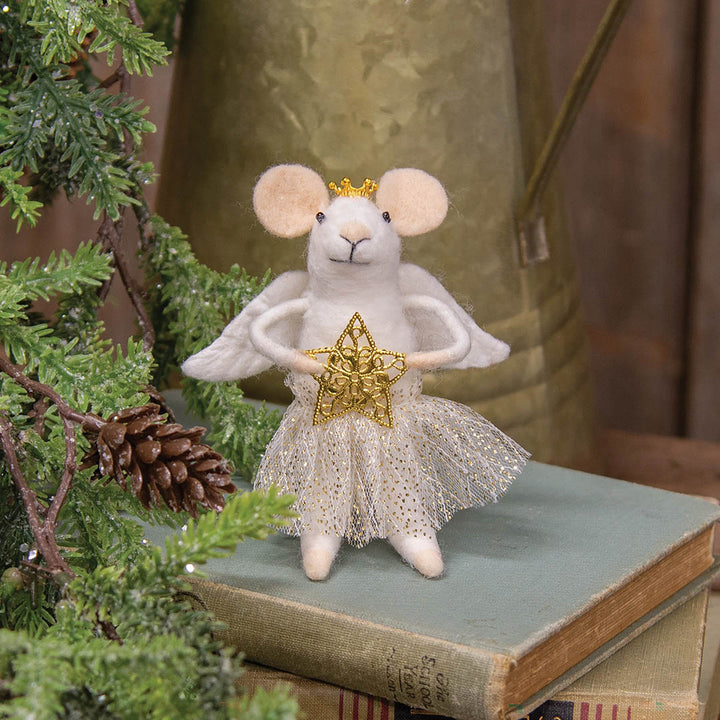 Felted Mouse Angel Ornament