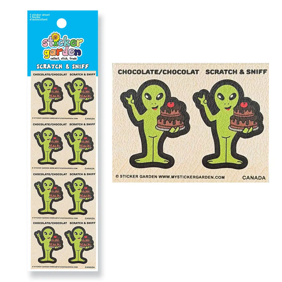 Scratch and Sniff Sticker Sheet Alien Chocolate Scent