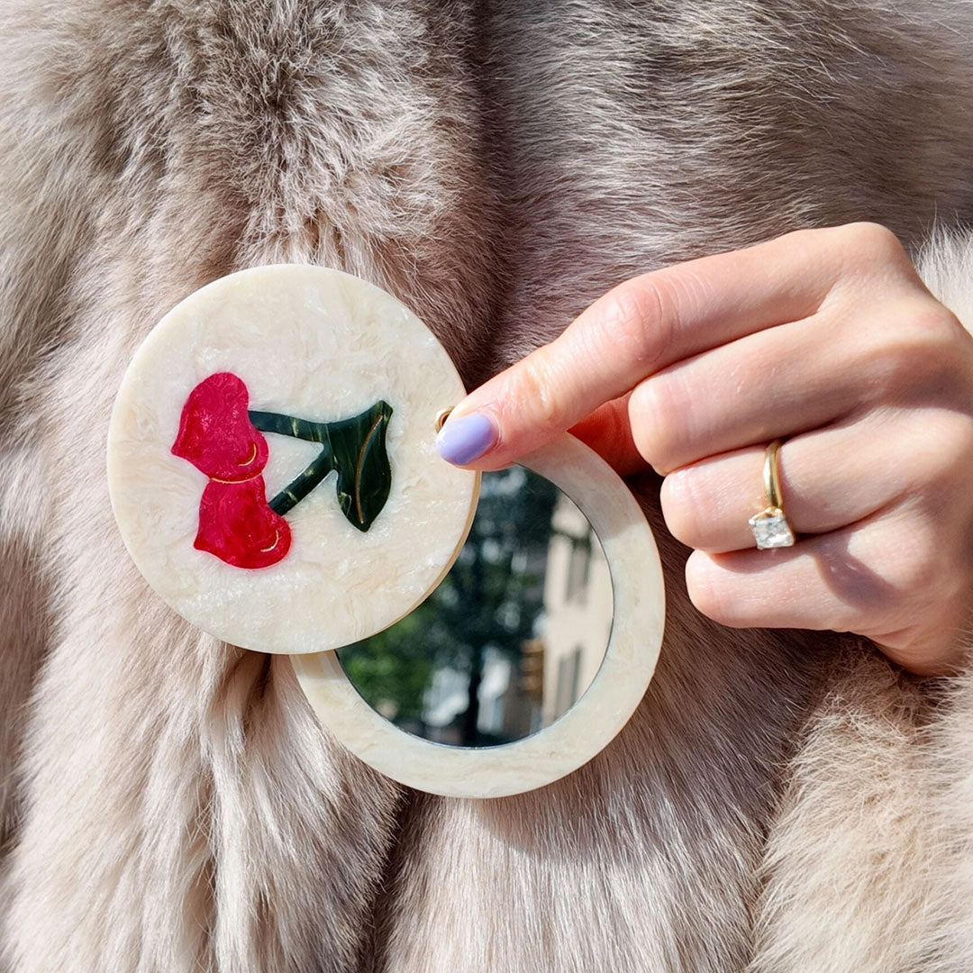 Hand-painted Cherry Hearts Compact Mirror
