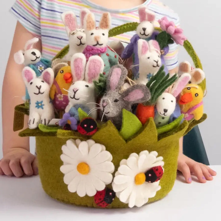 Felt Basket with Daisies and Ladybugs