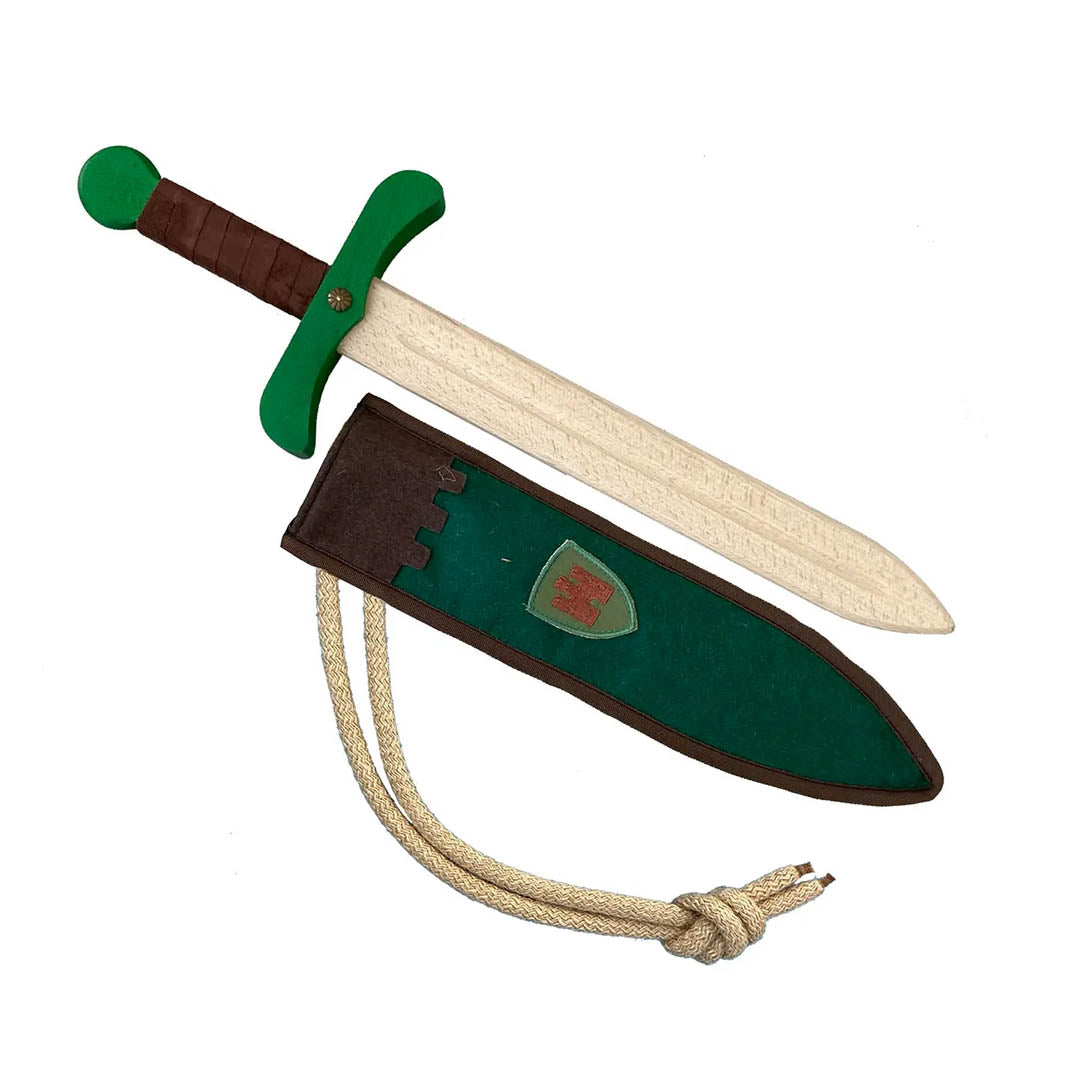 Wooden Sword Kamelot Brown with Green Pouch