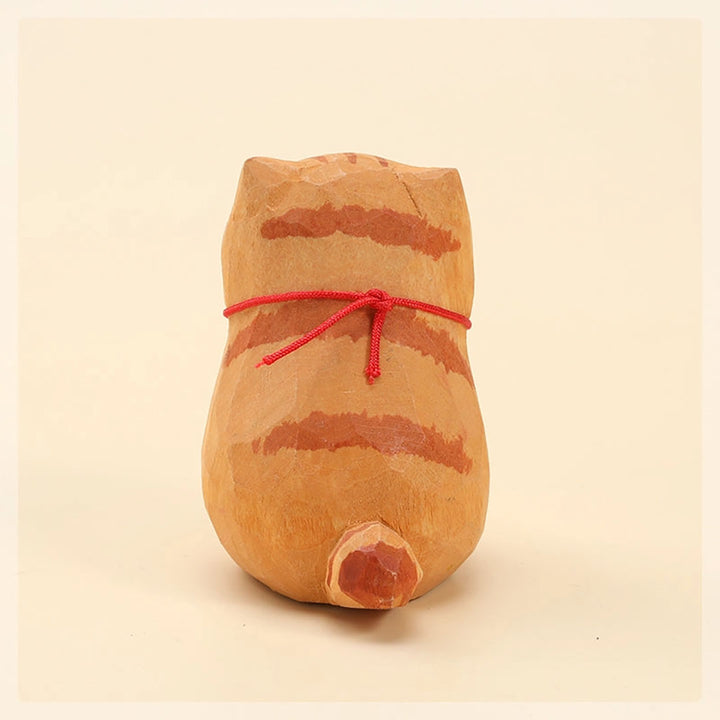 Handmade Wooden Animal- Orange Smiling Cat