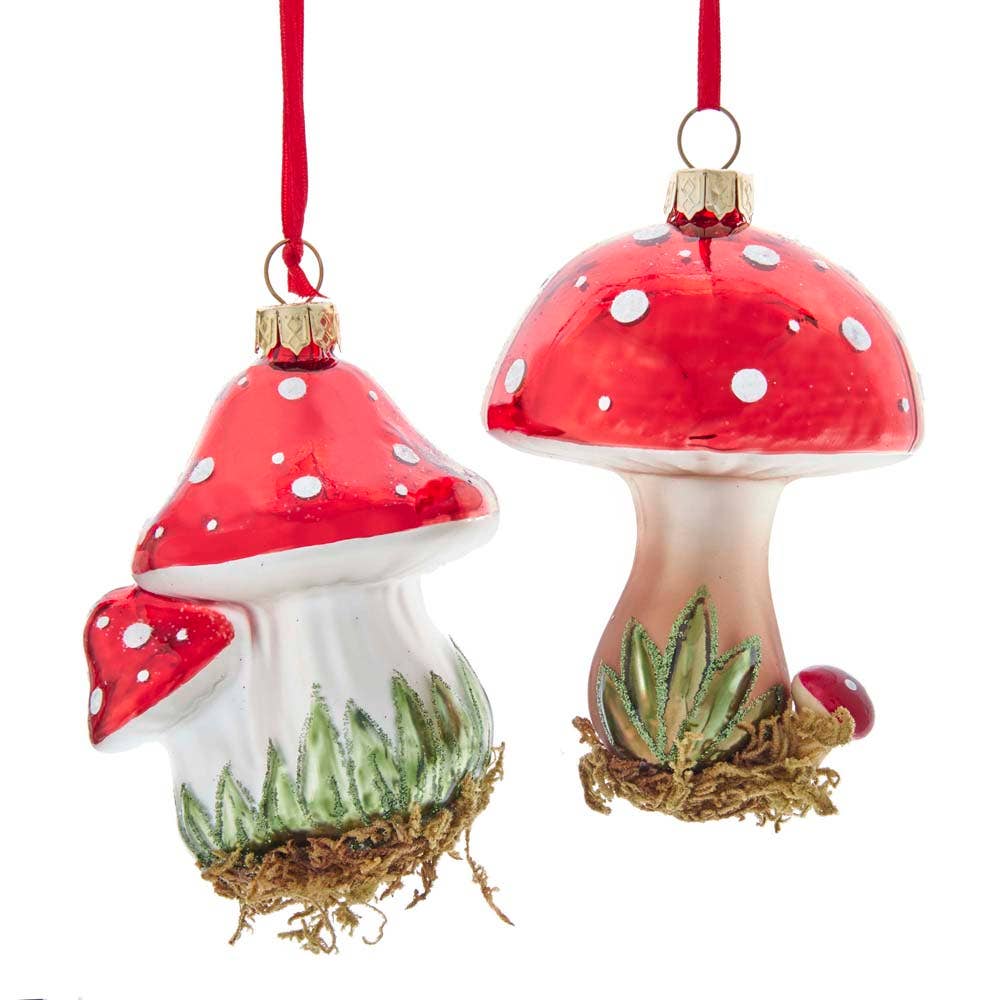 NEW Glass Mushroom with Glitter Ornament