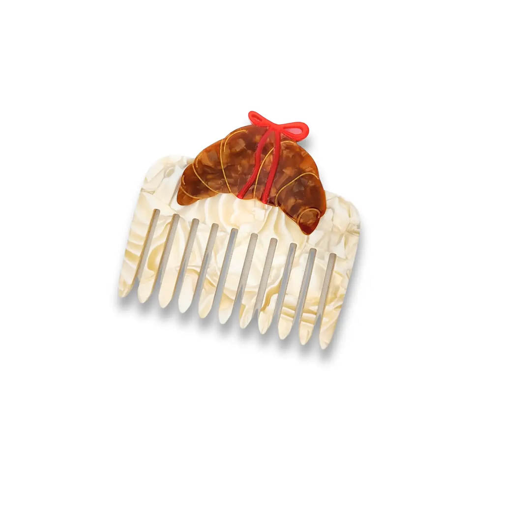 Hand-painted Croissant Bow Pocket Hair Comb