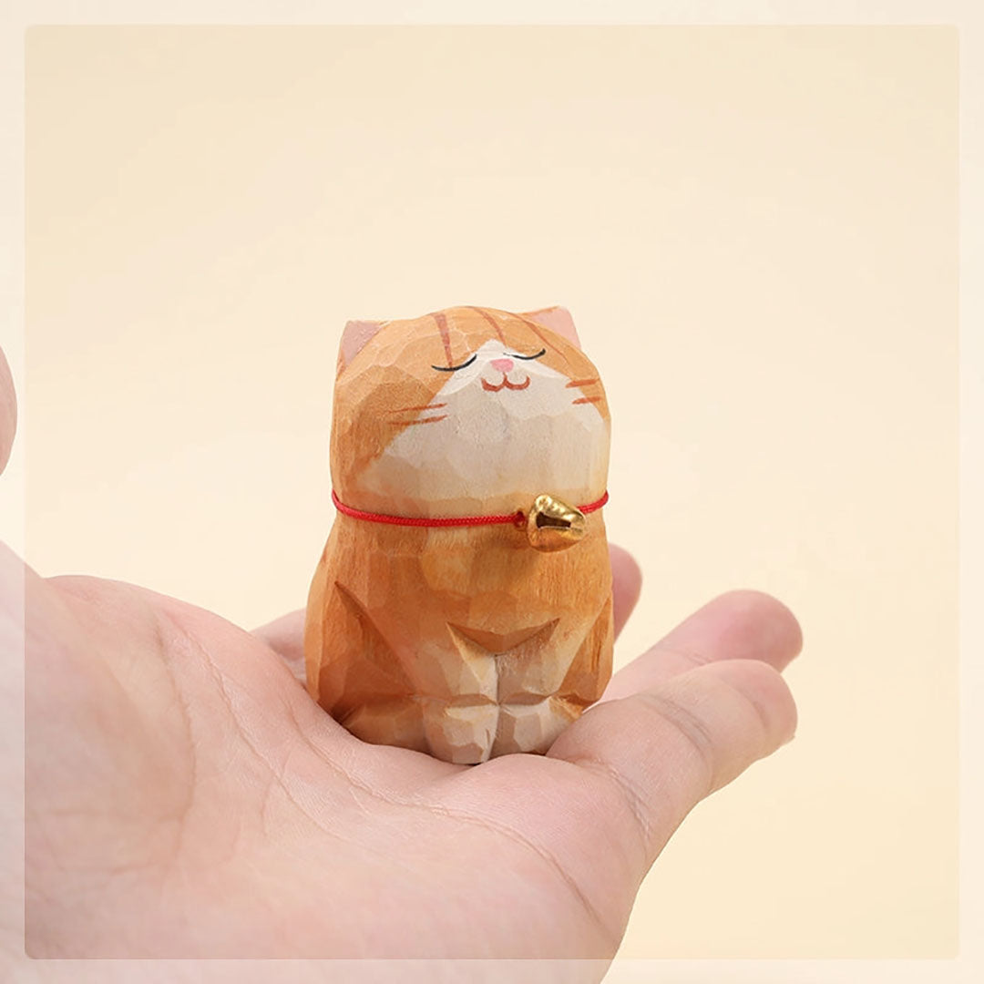 Handmade Wooden Animal- Orange Smiling Cat