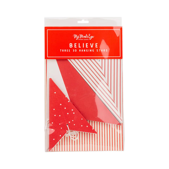 Red and Cream Hanging Christmas Star Set