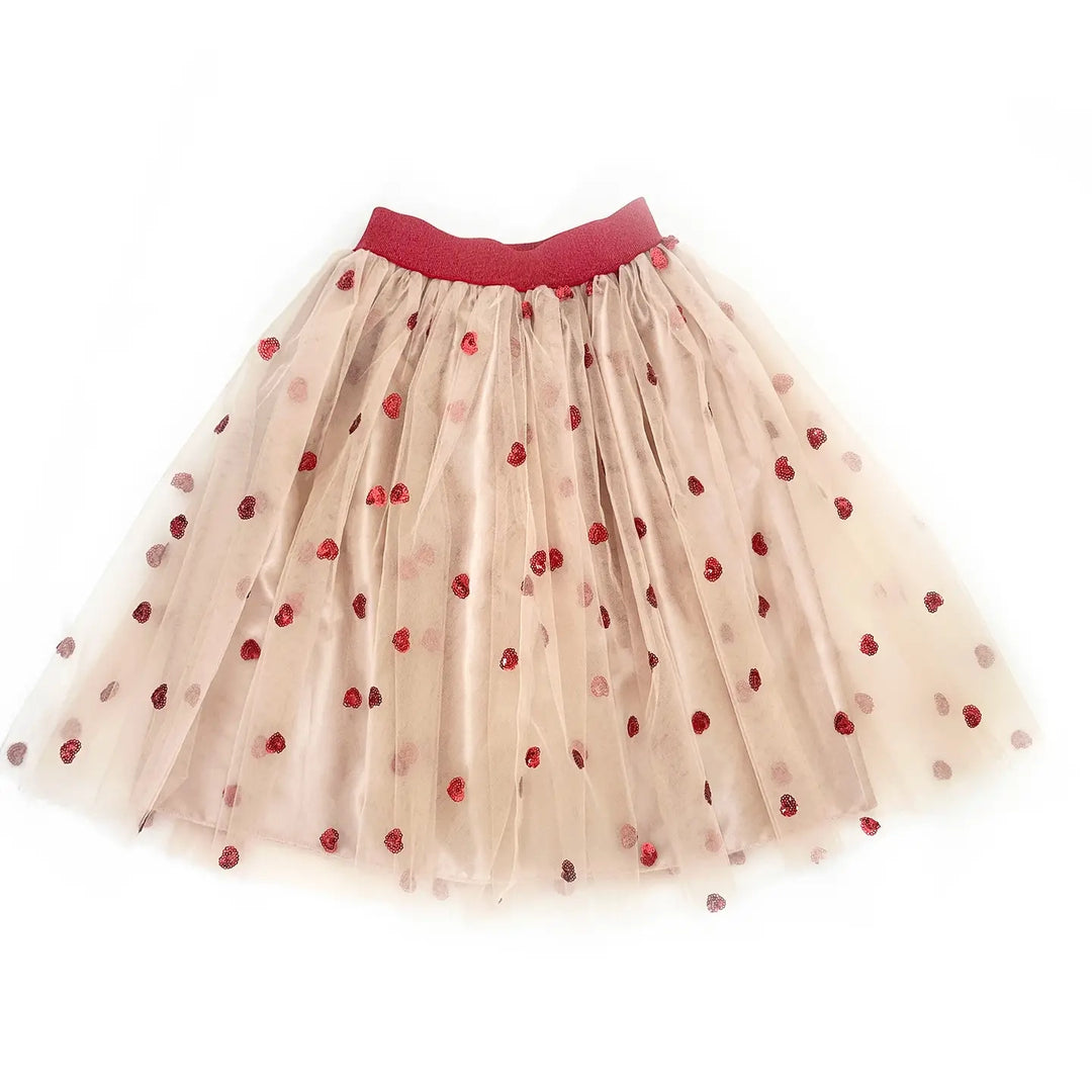 NEW The Long Sequined Red Heart Petticoat Skirt
