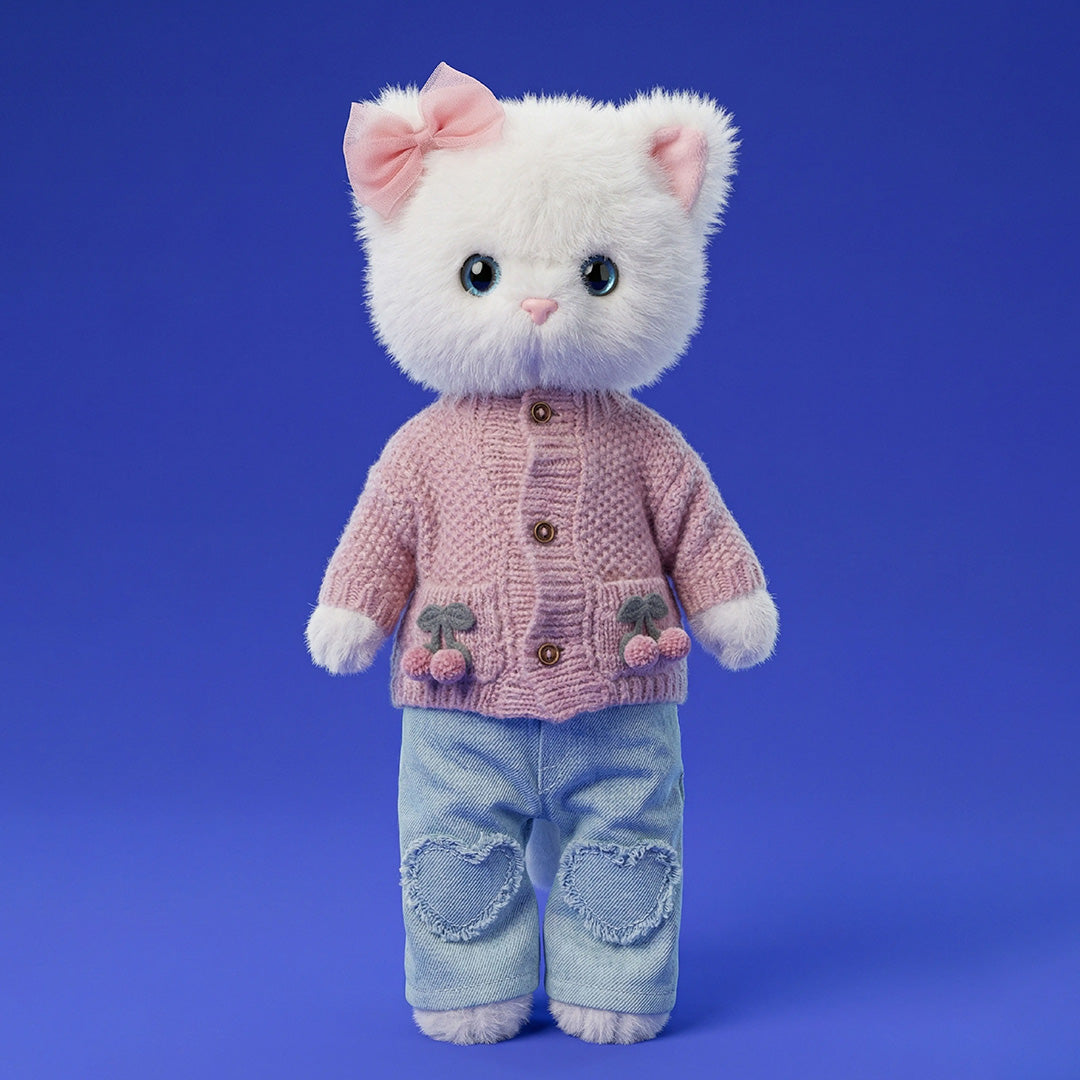 Lucky Kitty Sophie Plush Doll: Knitted Cherries