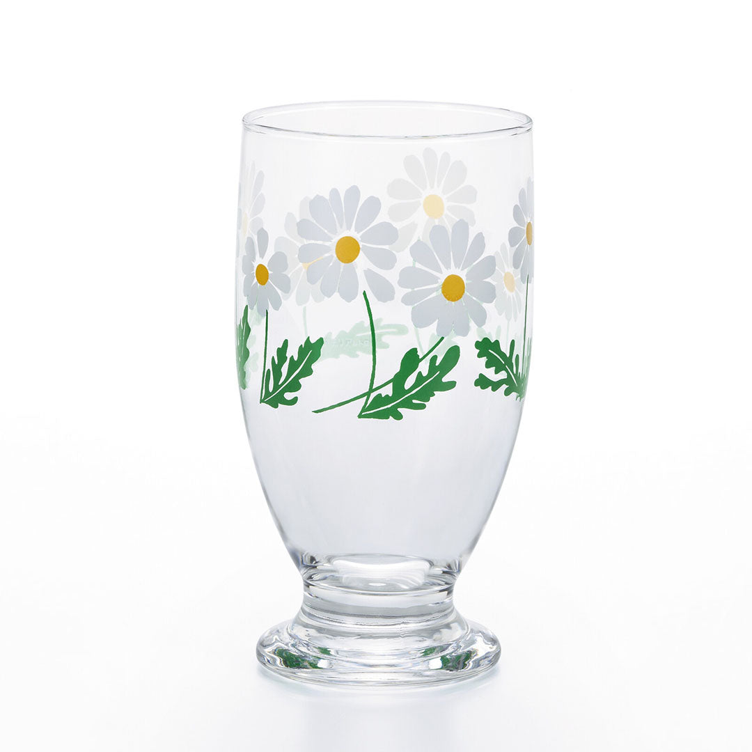 Retro Glass Tumbler Cup - White Flower