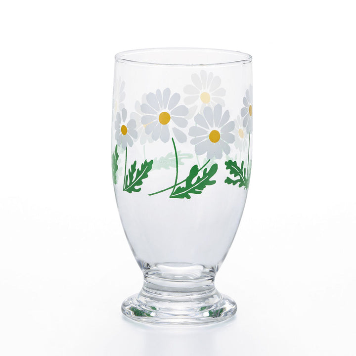 Retro Glass Tumbler Cup - White Flower