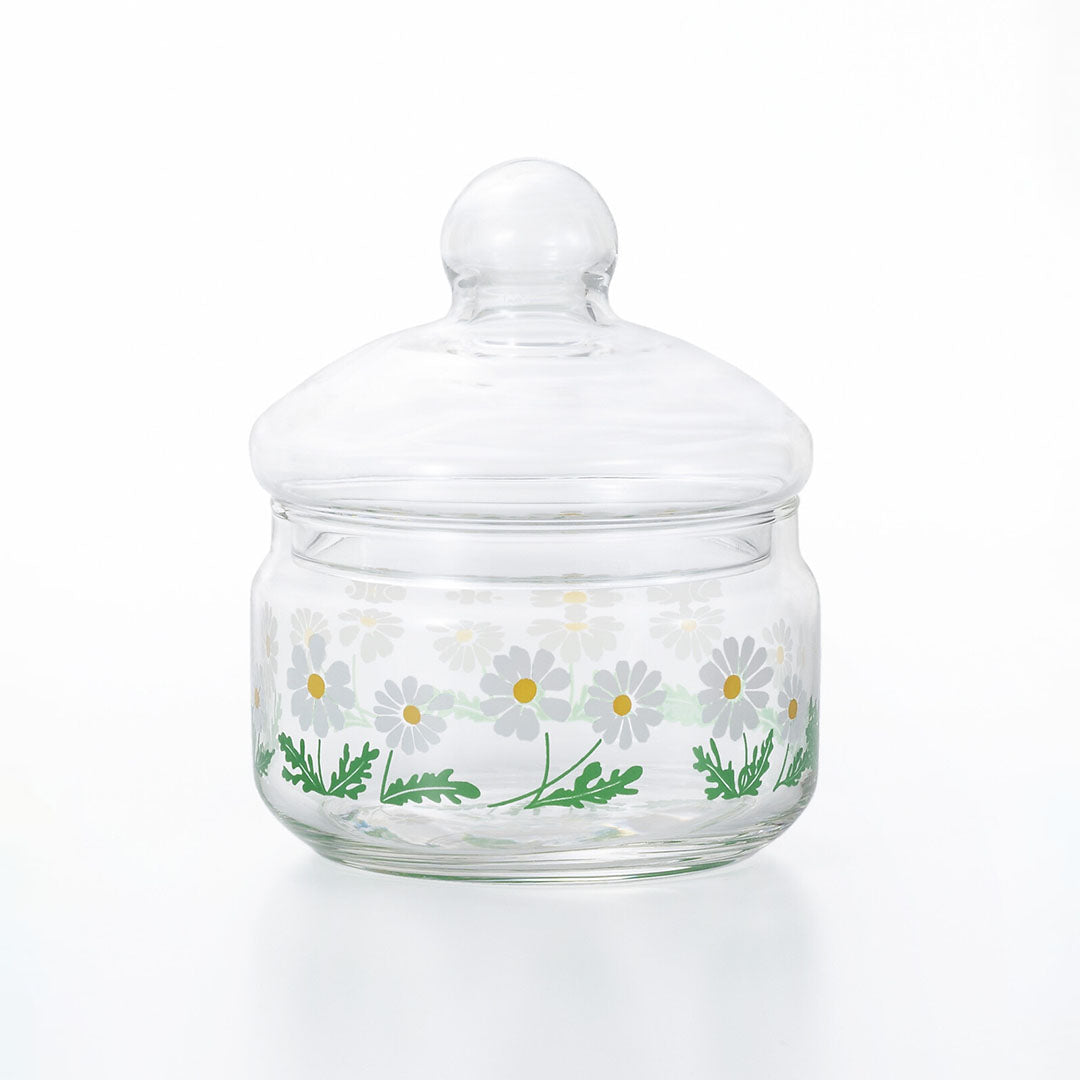 Retro Glass Storage Jar Glass Lid - White Flower