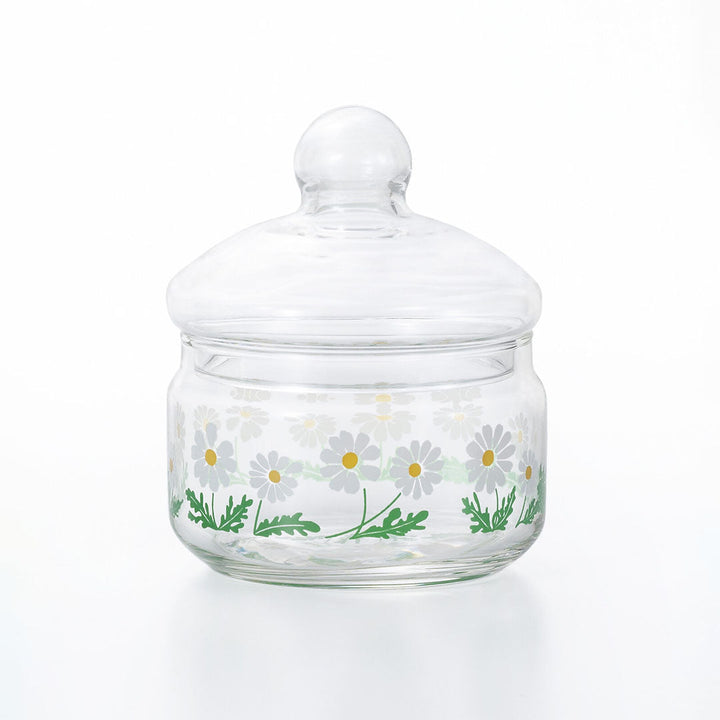 Retro Glass Storage Jar Glass Lid - White Flower