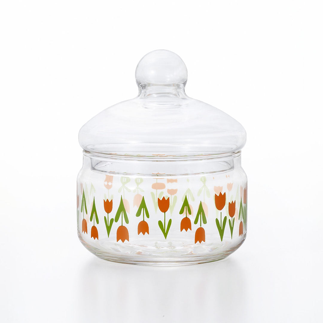 Retro Glass Storage Jar Glass Lid - Tulips