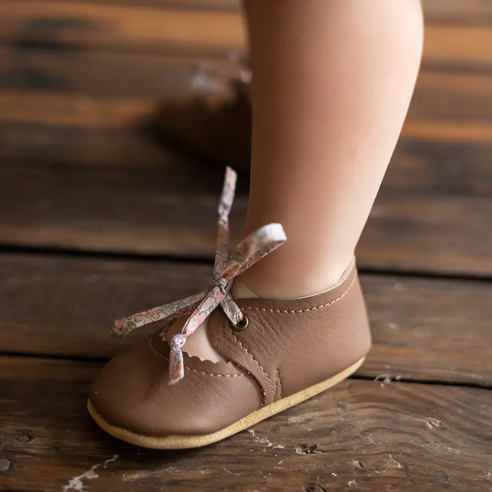 Tie Baby Mary Janes in Caramel