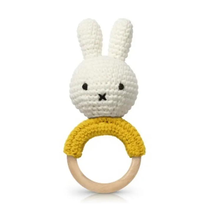 NEW Miffy Handmade Crochet Wooden Rattle- Yellow