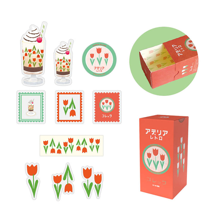 Retro Die Cut Flake Stickers - Red Tulips