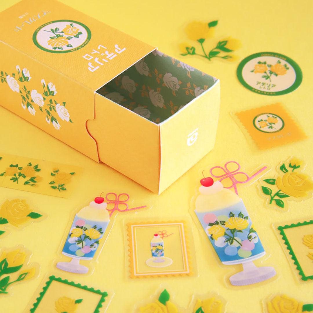 Retro Die Cut Flake Stickers - Yellow Roses