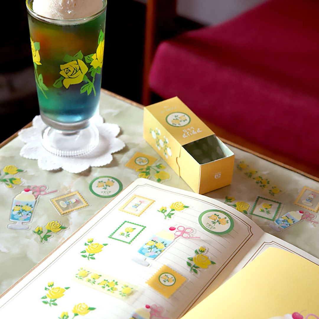 Retro Die Cut Flake Stickers - Yellow Roses