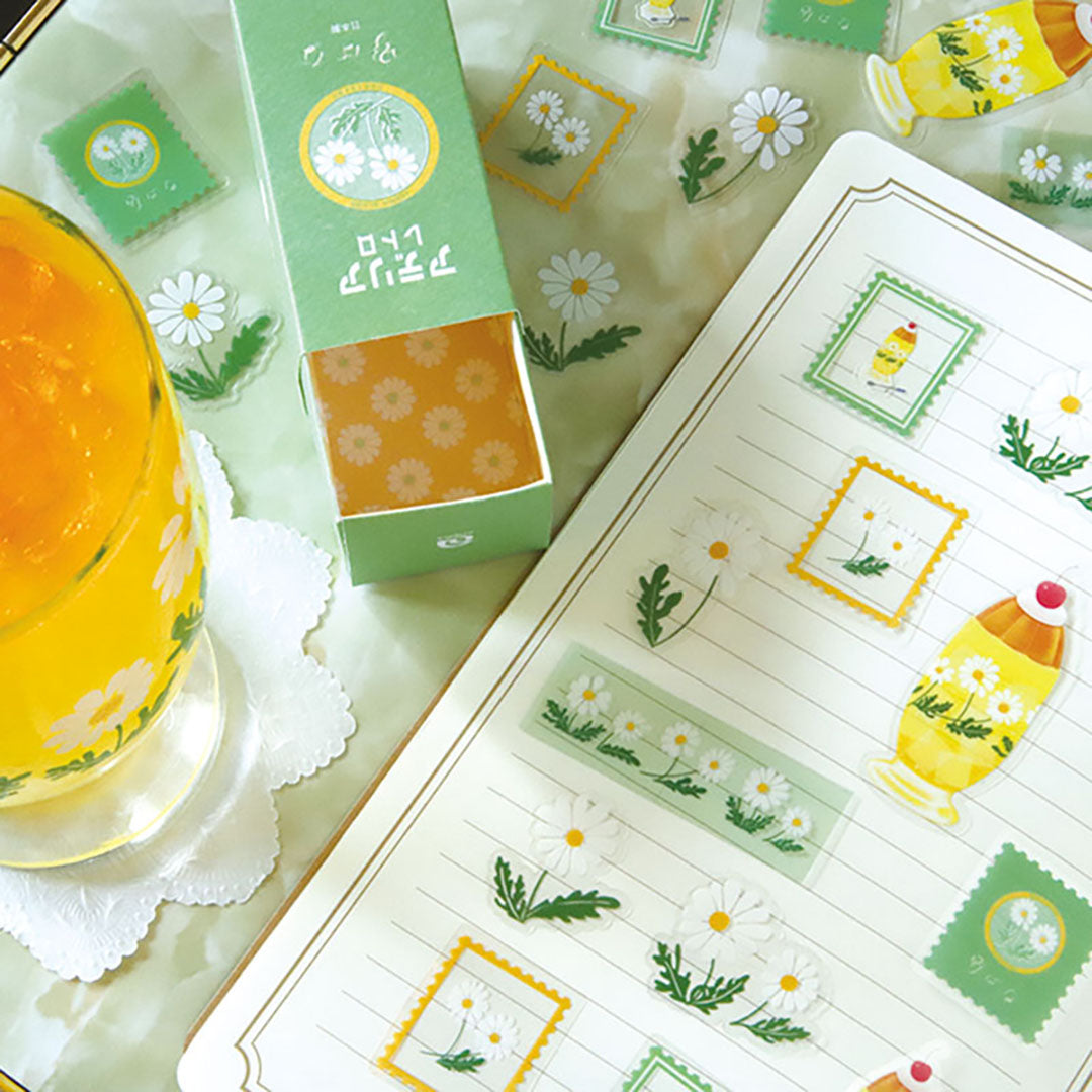 Retro Die Cut Flake Stickers - White Flowers