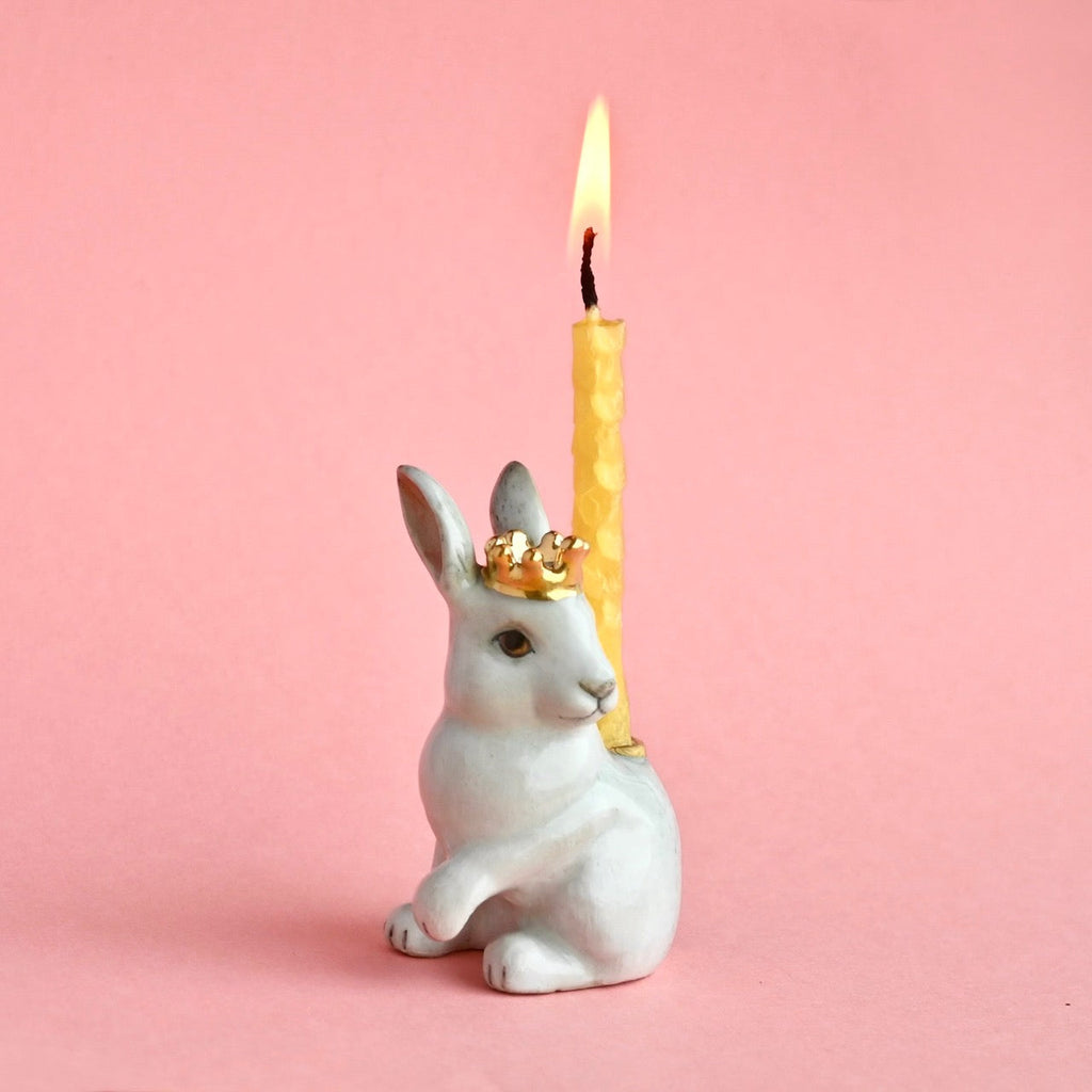 Limited Ceramic Party Animals Candle Holder- Crown Rabbit