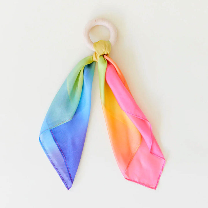 Rainbow Silk and Wood Teether