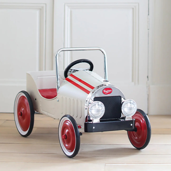 Classic Pedal Car- Ivory with Red Stripes Includes Shipping