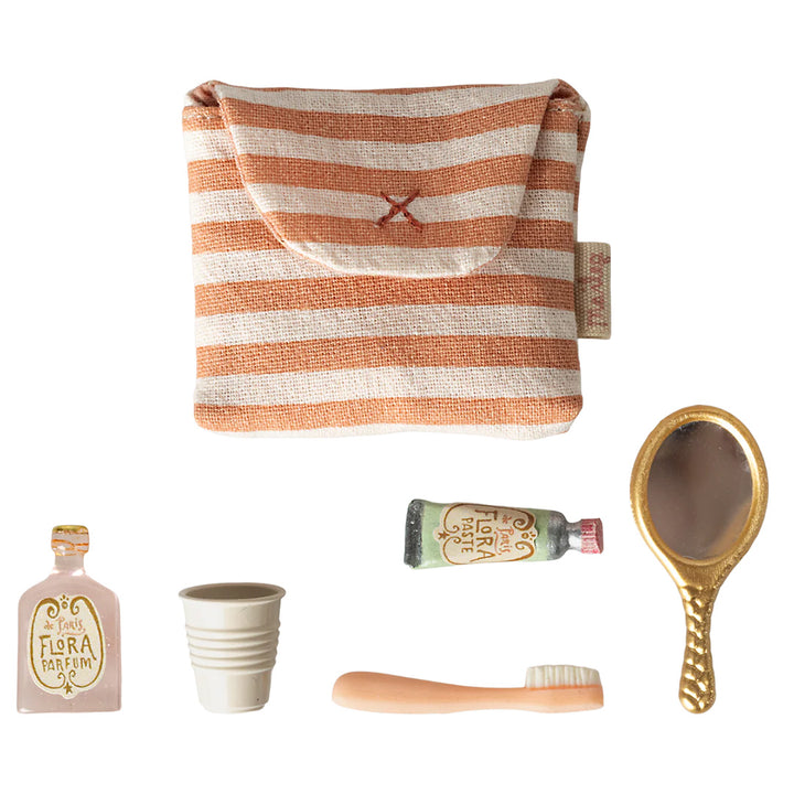 Toothbrush set in bag, Mouse - Coral stripe
