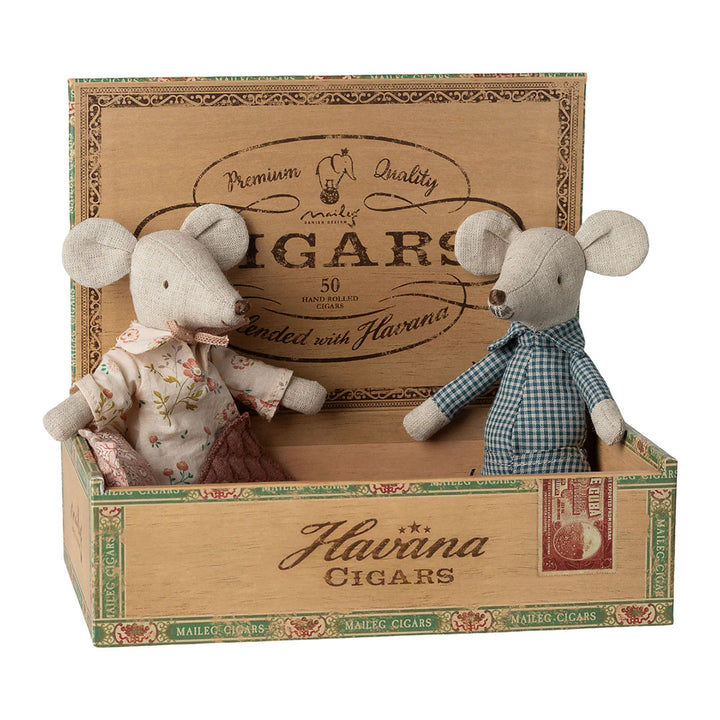 Grandma and grandpa mice in cigarbox