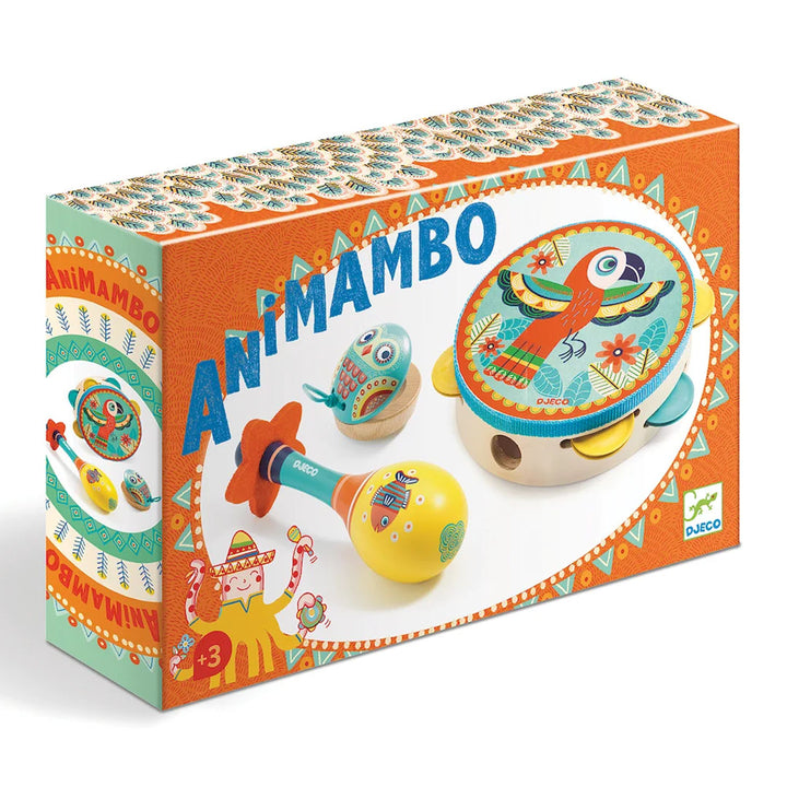 Animambo Musical Instrument Set- Tambourine, Maraca, Castanet 3 pcs