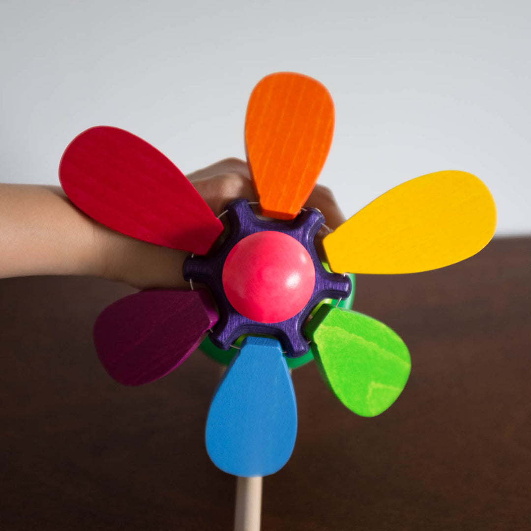 NEW Wooden Flower Rainbow Push Toy