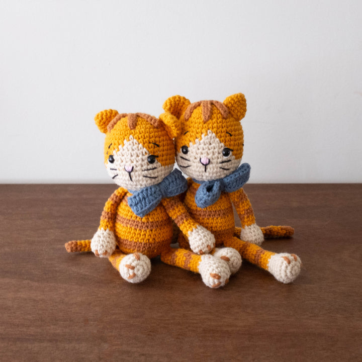 Handmade Crochet Amigurumi  Heirloom Dolls- Ginger Cat with Bow