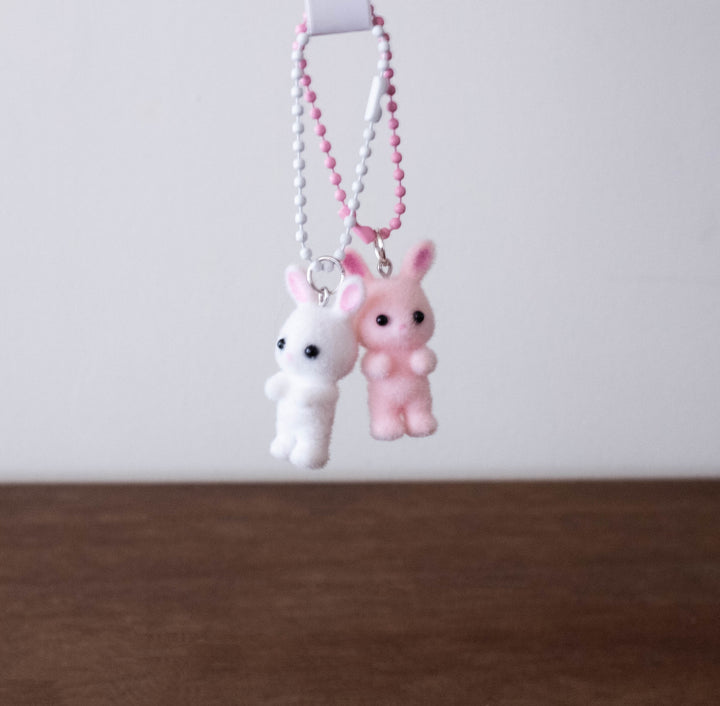 Limited Flocked Key Charm Set of Two - Bunnies