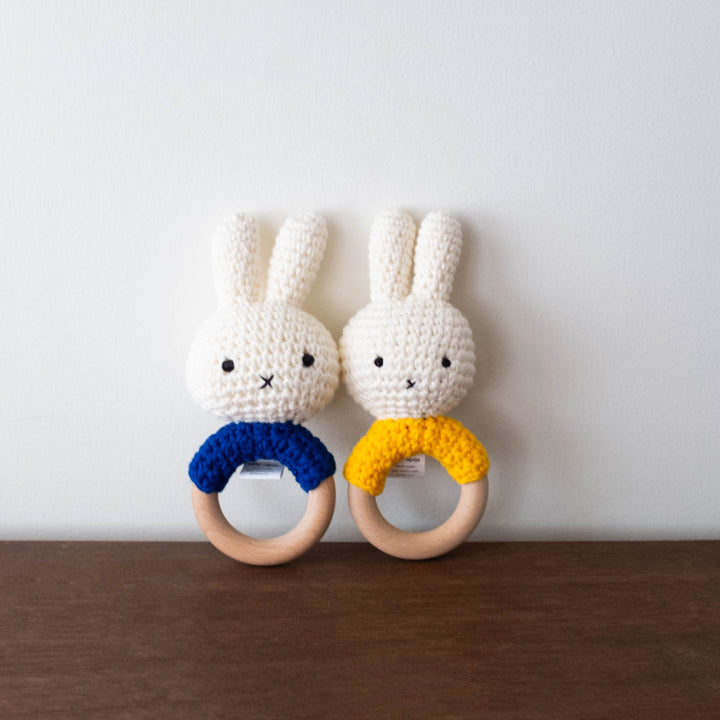 NEW Miffy Handmade Crochet Wooden Rattle- Royal Blue