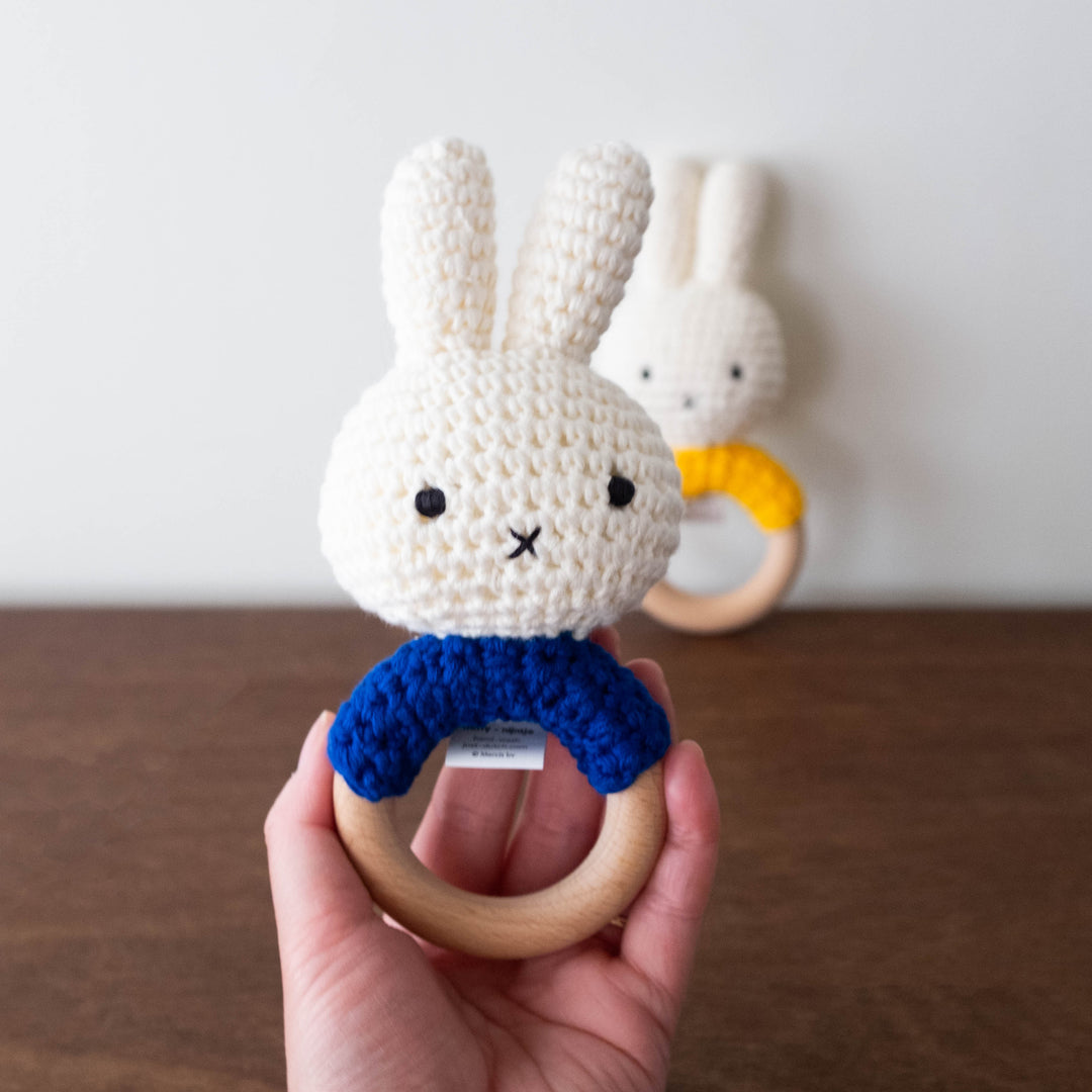 NEW Miffy Handmade Crochet Wooden Rattle- Royal Blue