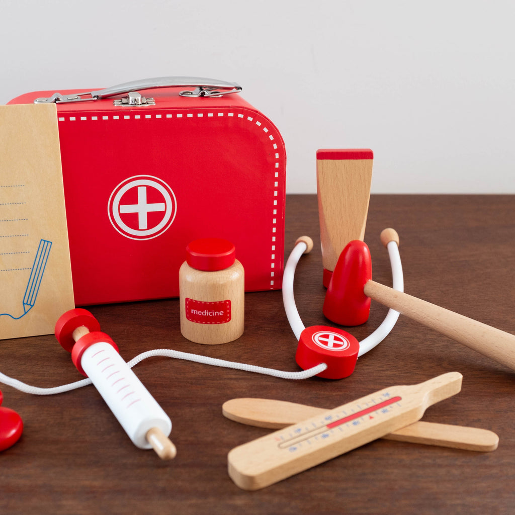 NEW Red Wooden Doctor's Set