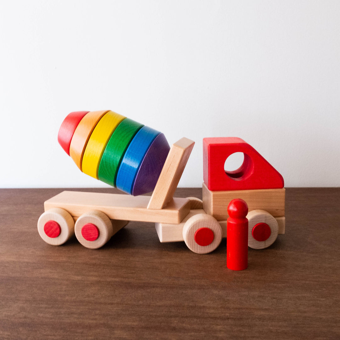 NEW Handmade Wooden Stacking Concrete Mixer Truck Toy