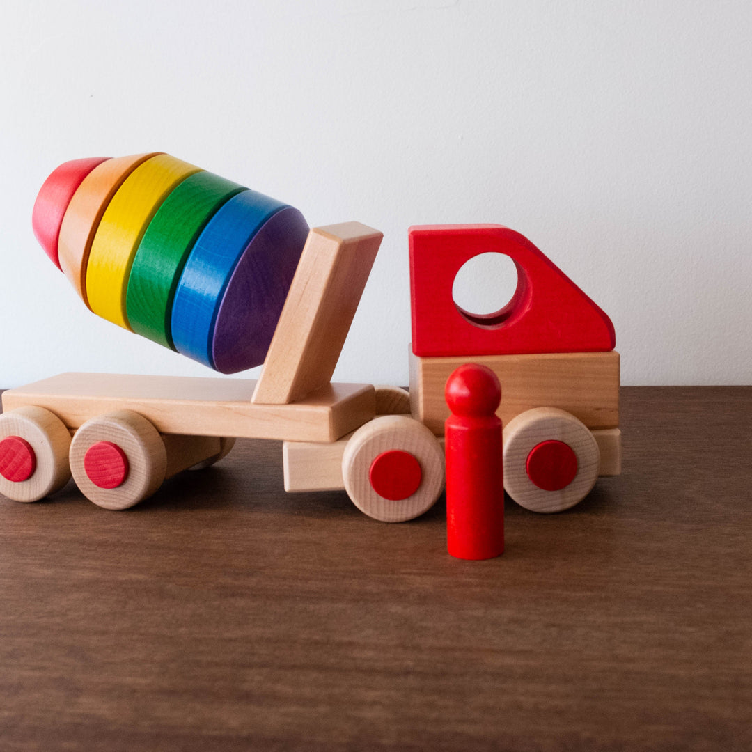 NEW Handmade Wooden Stacking Concrete Mixer Truck Toy